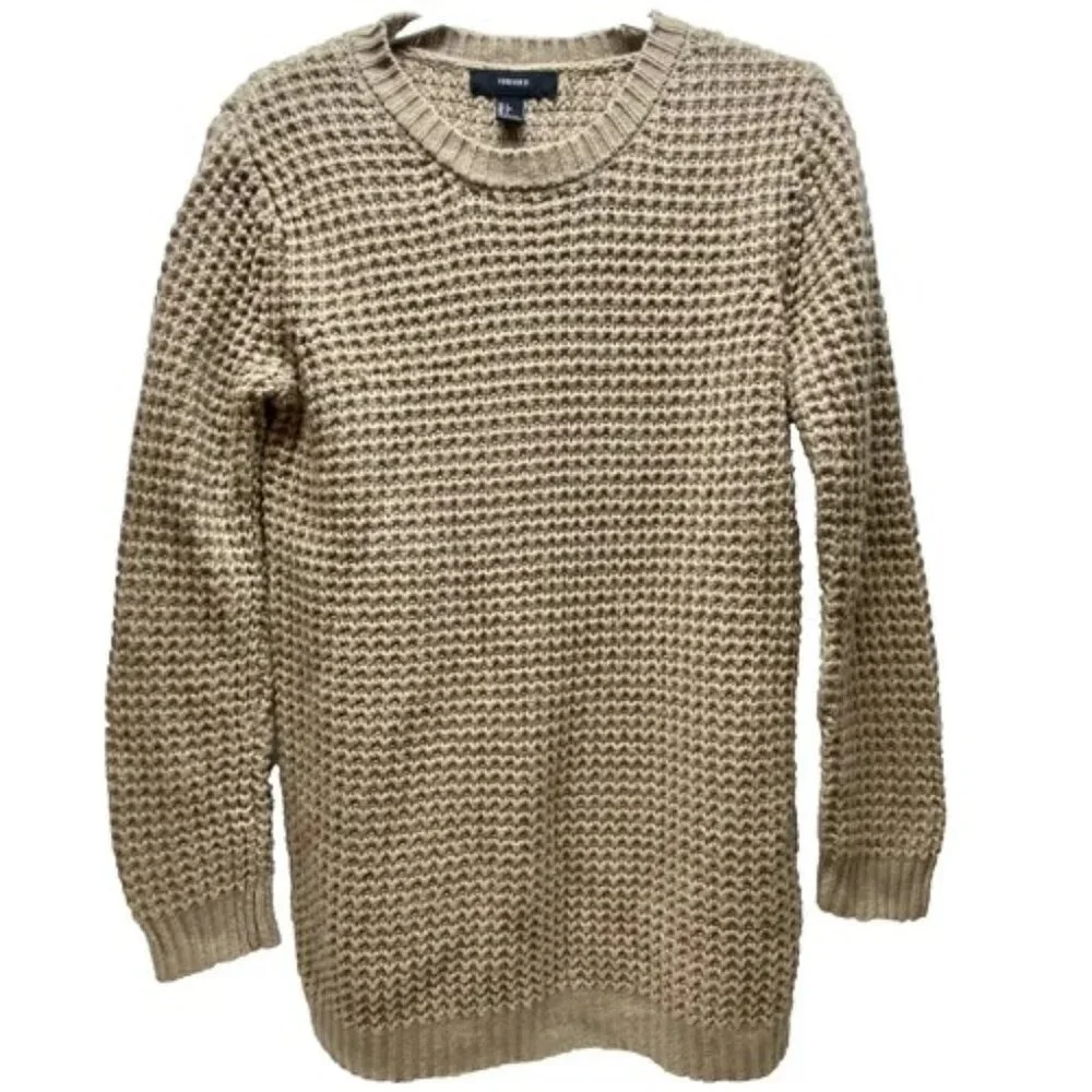 Forever‎ 21 Knit Sweater Women’s Large Tan Long Sleeve Pullover Cozy Tunic Shirt
